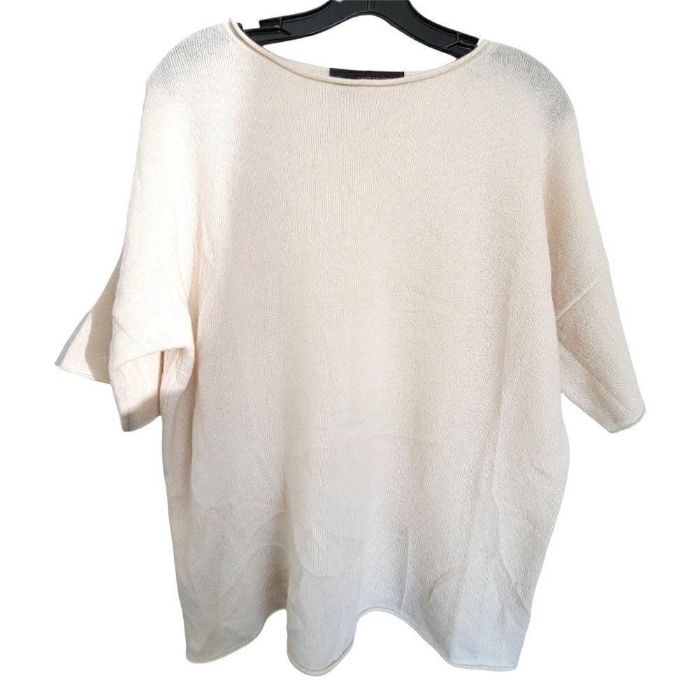 360 Cashmere Ivory Boat Neck Pullover Dolman Short Sleeve Sweater Size Medium